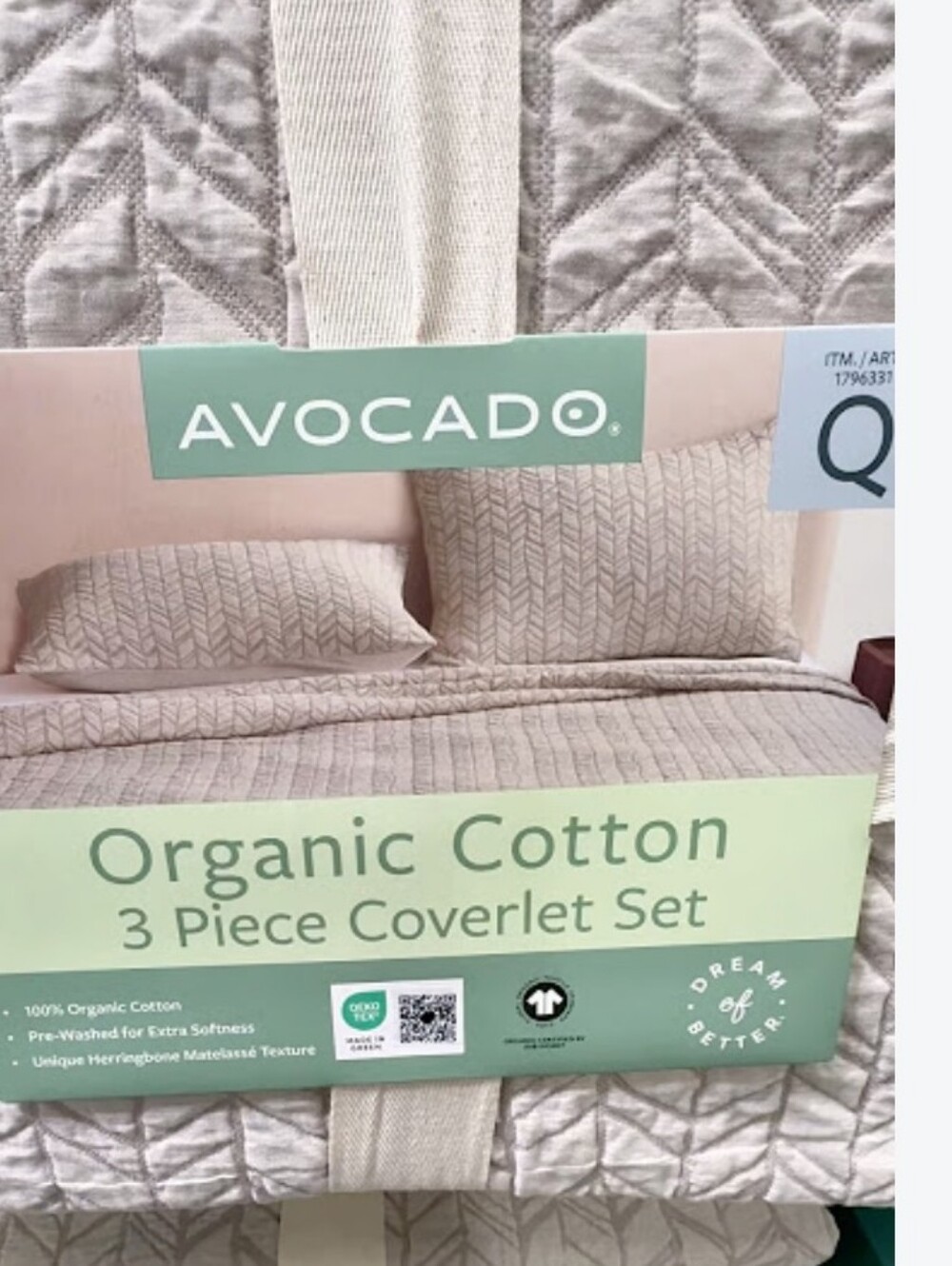 New!Avocado Organic Cotton Queen 3pc Coverlet Set Lightweight Y2k Cottagecore